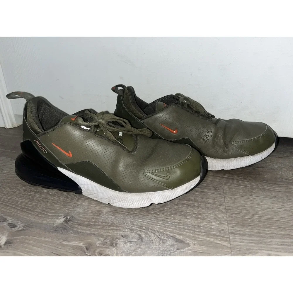Nike Air Max 270 Premium Leather Olive Green Orange Shoe Sneakers Men's Sz 10.5